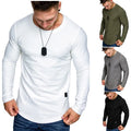 Plus Size Style Men's Long Sleeve Shirts Solid Color O Neck T-shirt Splicing Personality Hem Long Sleeve T-shirt