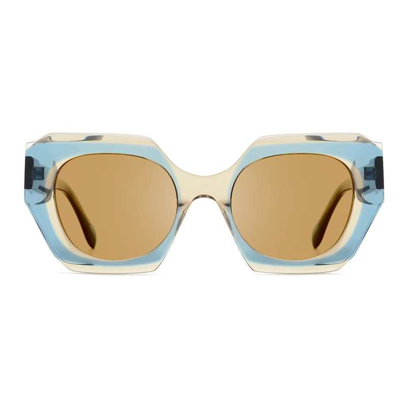 Cool Two-Tone round Frame HD Polarized Sunglasses Personalized UV Protection Tac Lenses Acetate Material for Comfortable Wear