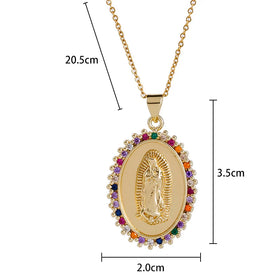 European and American Fashion Cross-border Religion Copper Micro-inset Color Zircon Pendant Jewelry the Virgin Mary of God Neckl