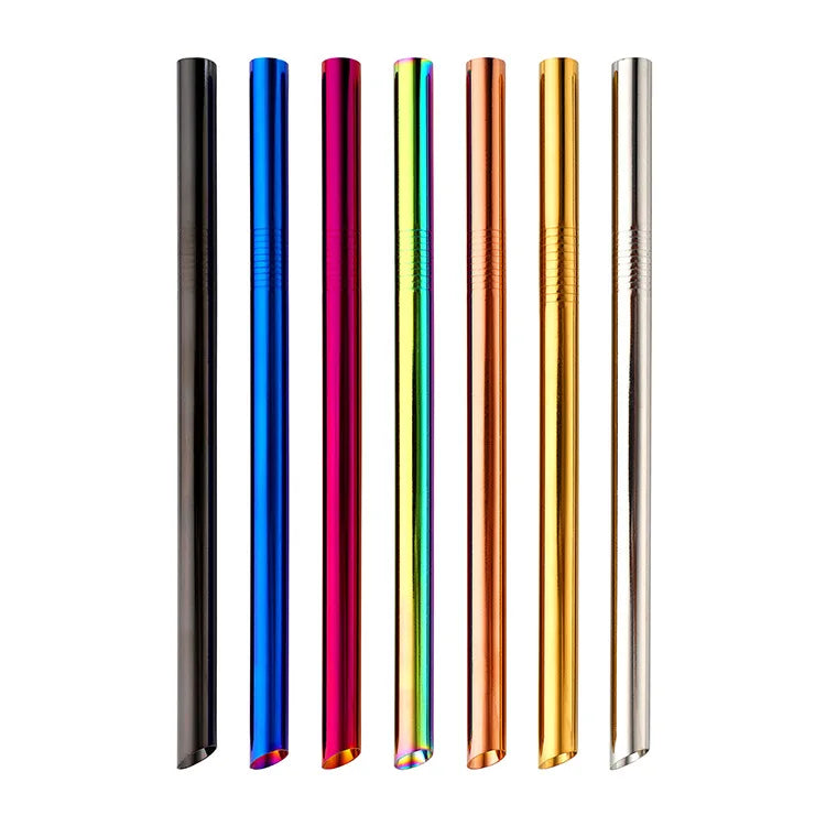 Stainless Steel Angle Tip 12mm Bubble Tea Straws Beveled Pipe Boba Smoothie Metal Straw