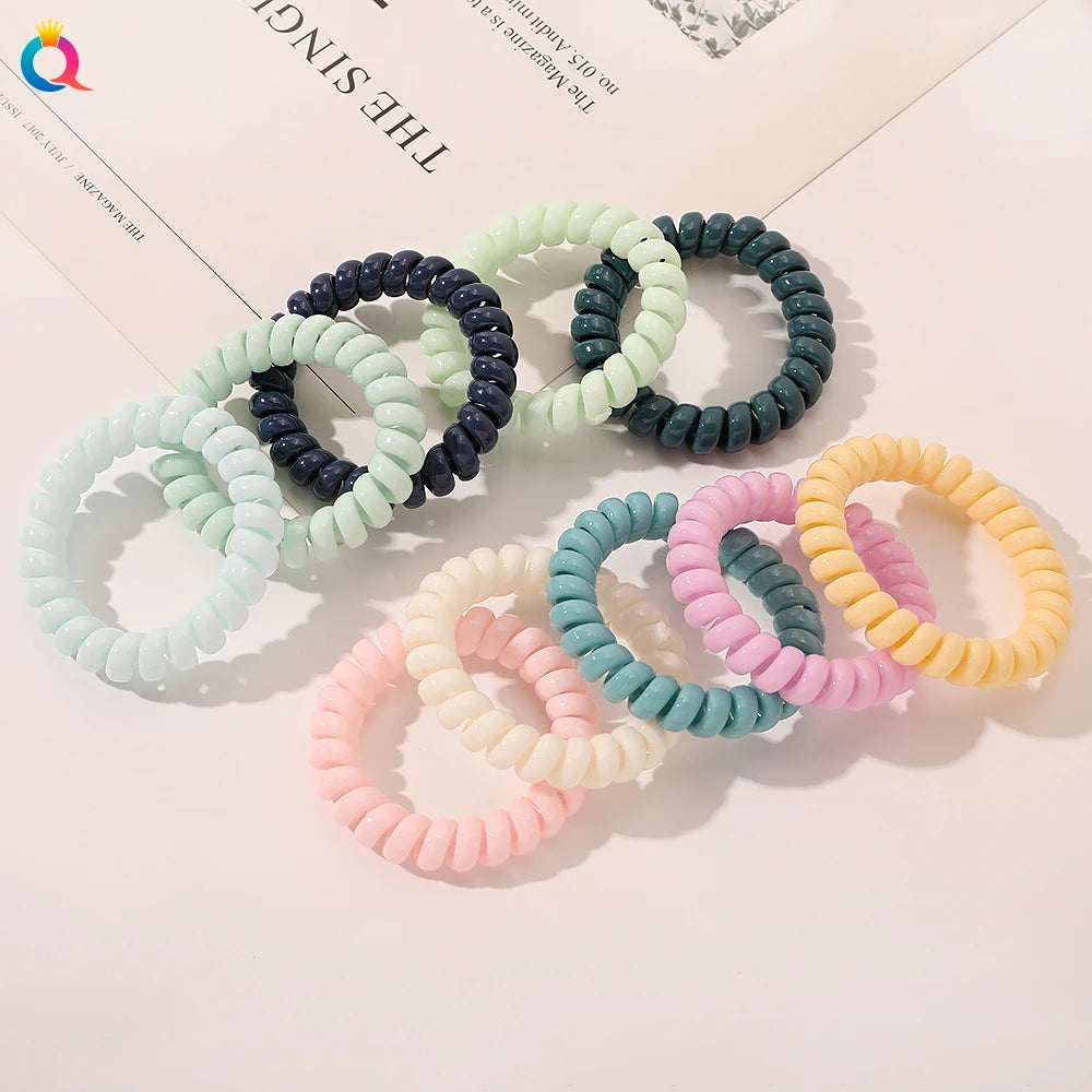 QIYUE Bright Color Hair Tie Spiral Telephone Wire Elastic Hair Ring Woman Ponytail Holder