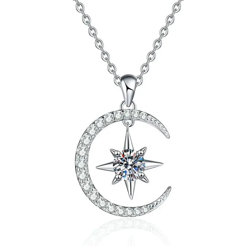 Jewelry D Grade Moissanite Diamond Necklace with 925 Sterling Silver Moon and Star Pendant for Women