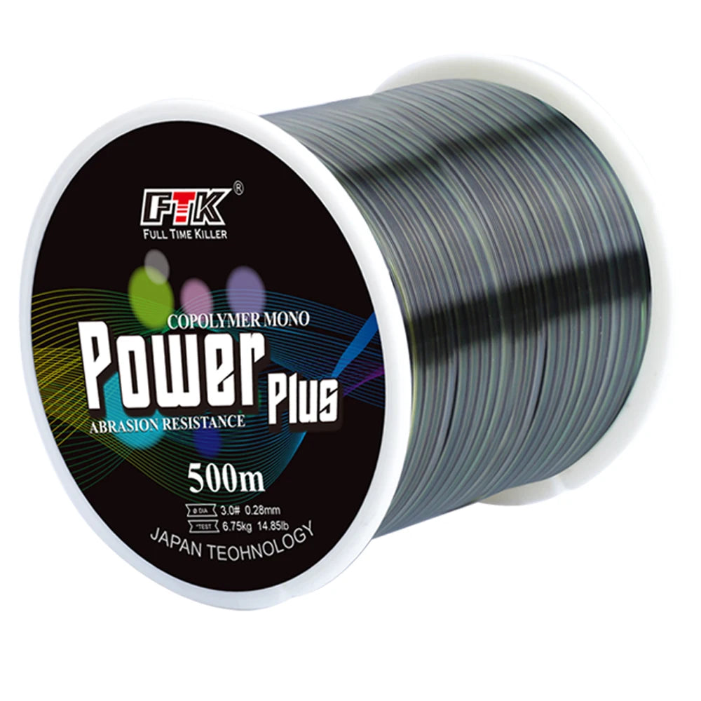 FTK 500m Fluorocarbon Coating Fishing Line 0.2mm-0.5mm Carbon Surface Nylon for River and Lake Fishing