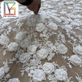 Luxury French 3d Flower Embroidered Fabric With Pearl Sequins Women Wedding Dress Tulle Lace White Heavy Beaded Lace Fabric