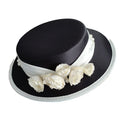 New Retro woman Women Black Flat Top UV protection Floral Church Sun Hat Kentucky Derby Ladies Wedding Hat for Bride