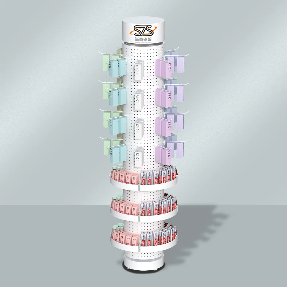 Metal Circular Pegboard Display Rack Cosmetics Nail Polish Display Racks Retail Store Shelves Rotatable Pegboard Display Racks