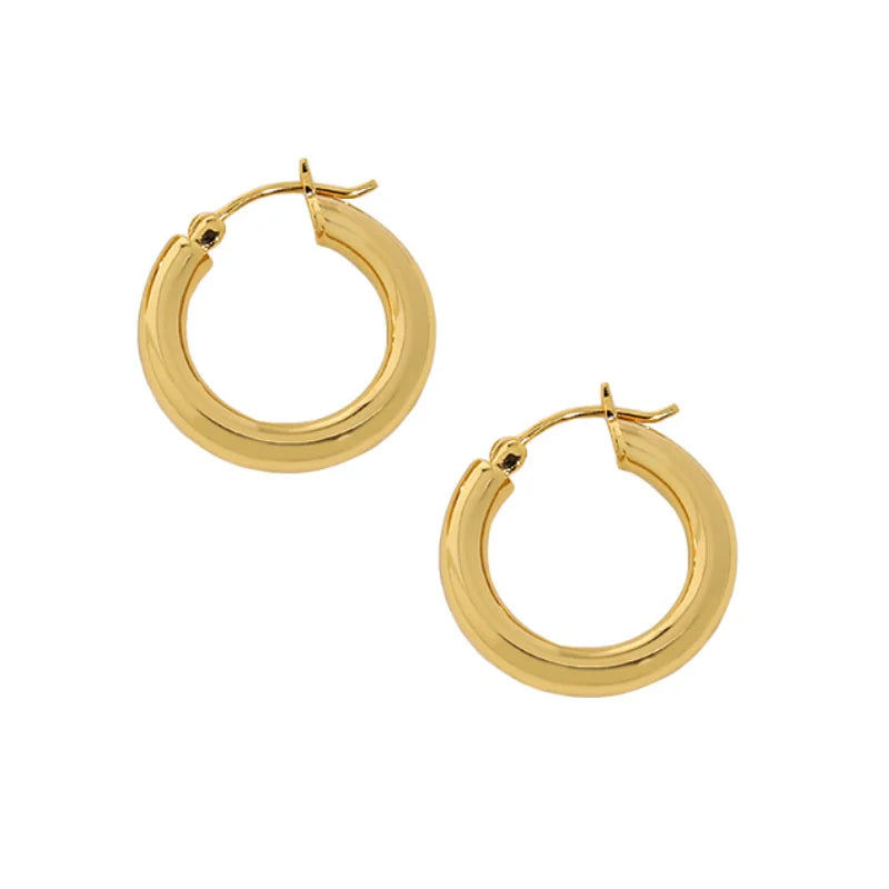 Wholesale Flat Edge Round Minimalist Earring Hoops Sterling Silver Chunky Gold Plated Hoops Earrings Women