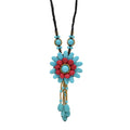 Tibetan Turquoise Flower Pendant Necklace Cute Reconstructed Red Floral Wonder Dangle Necklace