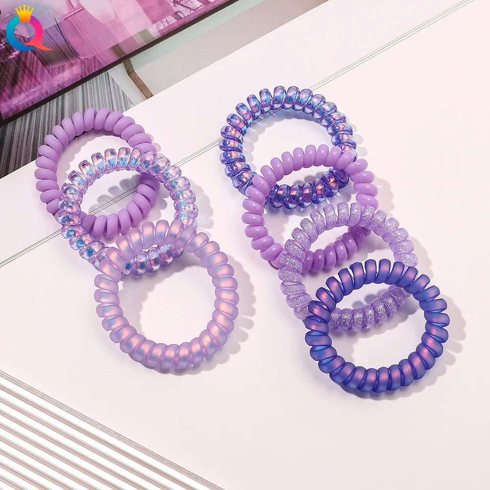 QIYUE Purple Color Spiral Hair Tie Telephone Wire Hair Ring Band Woman Hair Accessories