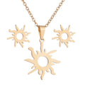 Custom Fashion Sun Shaped Jewelry Gold Silver Stainless Steel  Charms Pendant Necklace and Earrings Women Jewelry Sets