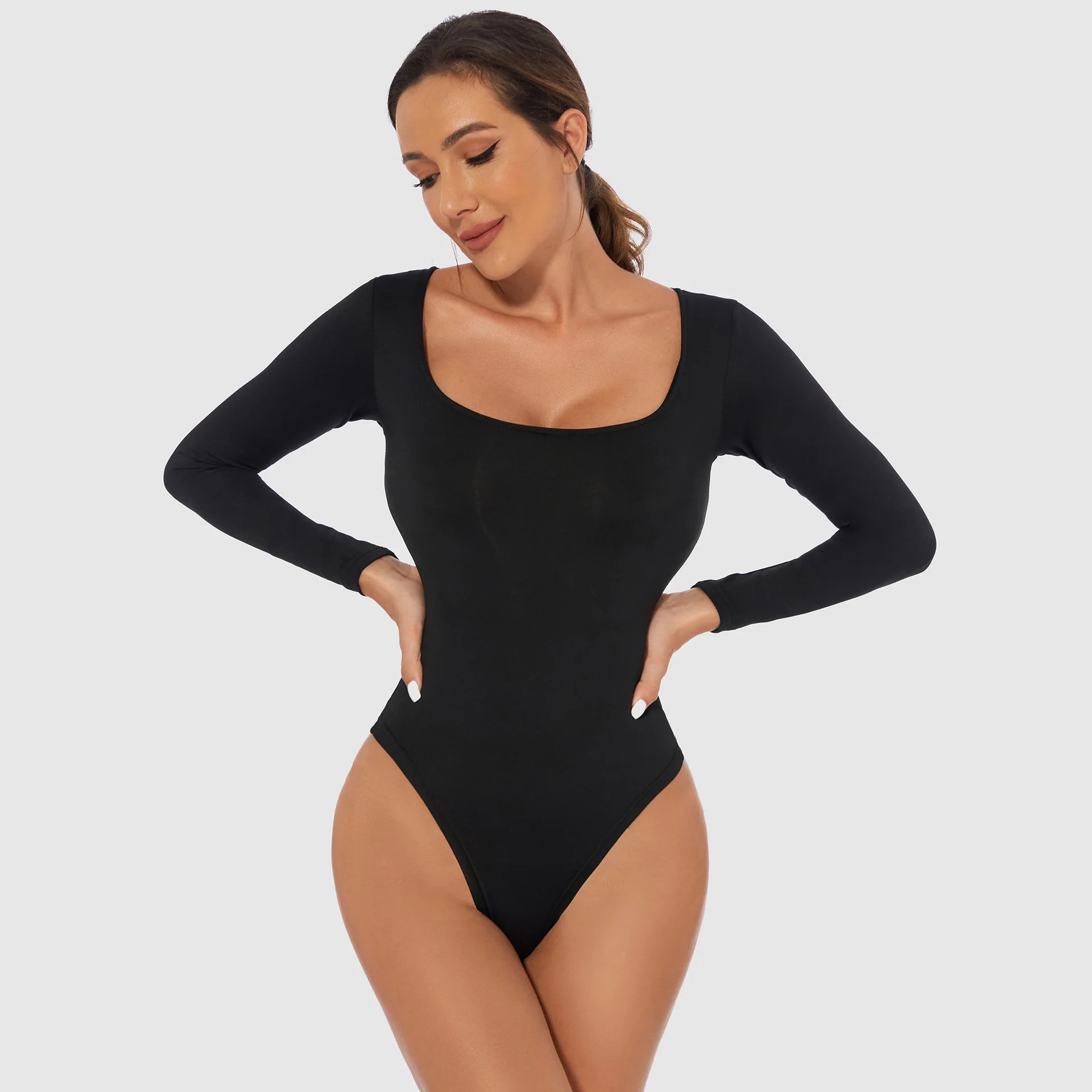 New Long Sleeves Women's Y2K Style Above Knee Casual Sexy Seamless Sleek Body Shaper Bodysuit Shapewear