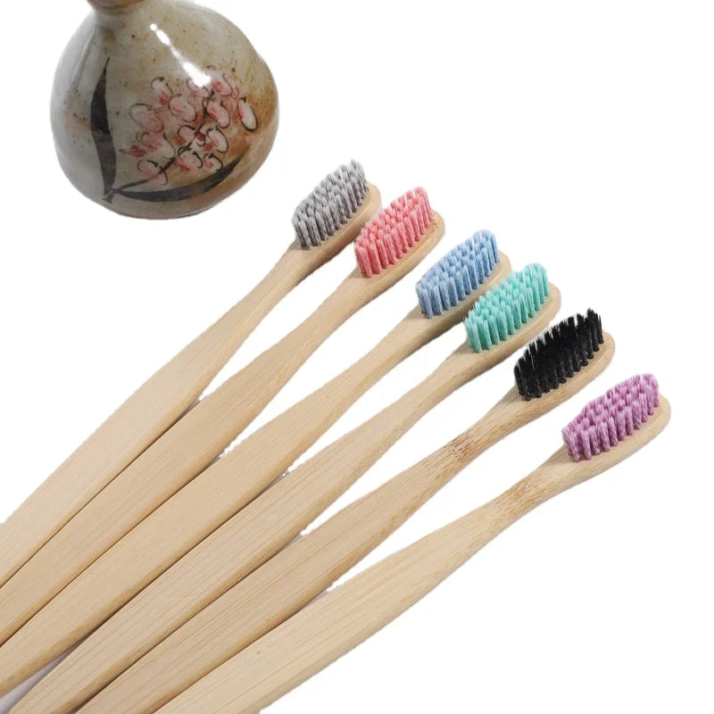 Customizable logo Bamboo Toothbrush ultra Fine Adult Bamboo Toothbrush Flat Handle Spiral Bristle