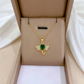 Trendy Gold Plated Stainless Steel Crystal Diamond Green Elephant Pendant Necklace for Women Girls Wedding Jewelry