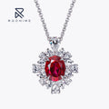 Rochime Luxury Flower Cluster Synthetic Ruby Pendant Necklace  925 Sterling Silver  Fine Jewelry for Women