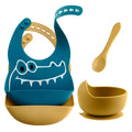 TONGTU Food Grade Silicone Baby Dinner Set BPA Free Cartoon Bib Bowl Spoon with Custom Logo for Kids Feeding