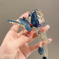 Blue Embroidery Butterfly Hair Clip Claw Hair Accessories Jaw Women Pearl Tassel Crystal Drop Big Large Metal Hair Claw Clip