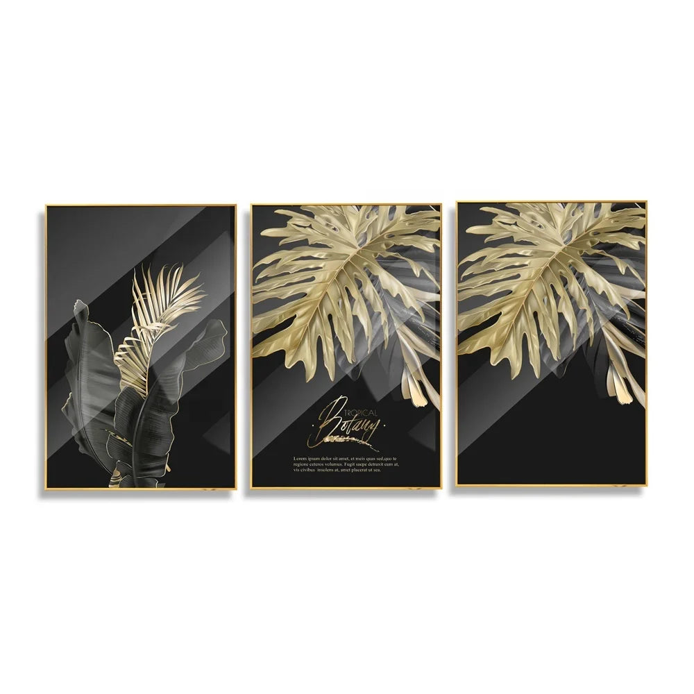 Large Aluminum Frame Art Crystal Porcelain Hangings Picture Set Modern Flower Print Painting Wall Decorative