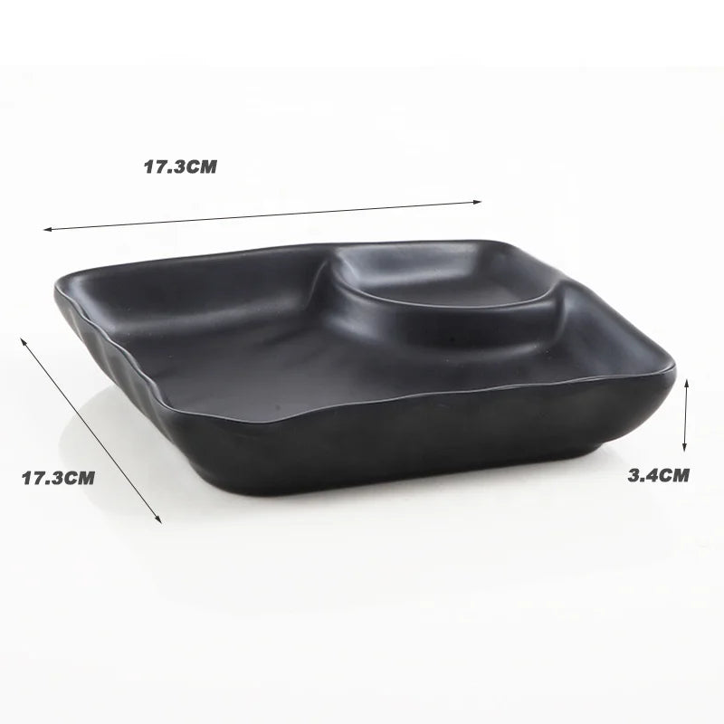 Custom Home and Restaurant Tableware Japanese Sushi Serving Black Chip and Dip Square Melamine Dish