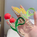 Metal Wheat Ear Shape Large Hair Claw Clip Korean Women's New Headwear Accessories Shark Clip Enamel Flower Tulip French Elegant