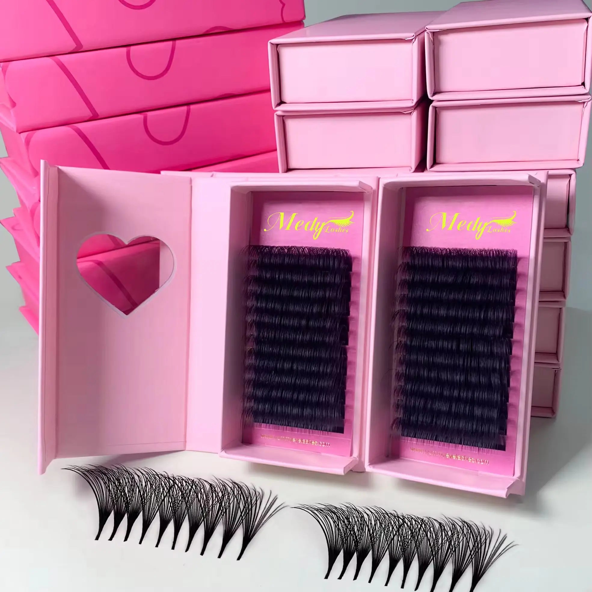Wholesale 0.03 0.05 0.07mm Cashmere Lash Trays Velvet Eyelash Extension Russian Volume Lash Extension Trays by the Bulk