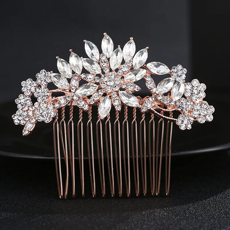 Popular Bridal Engagement Wedding Hair Jewelry Handmade Pearl Hair Comb Luxury Crystal Rhinestone Rose Gold Plated for Wedding