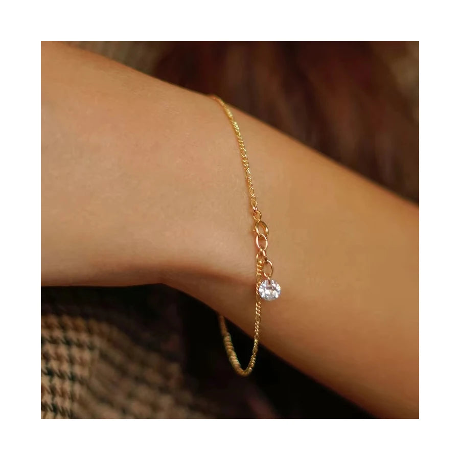 2024 New Arrival Ladies 18k Gold Plated Figaro Chain Cubic Zirconia Bracelet Women Dainty Stainless Steel Bracelets Jewelry