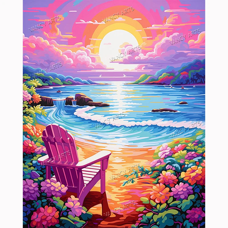 Full Coverage 19.69x27.56inches Resin Square Gems Seaside Diamond Art Kit Embroidery 50x70cm