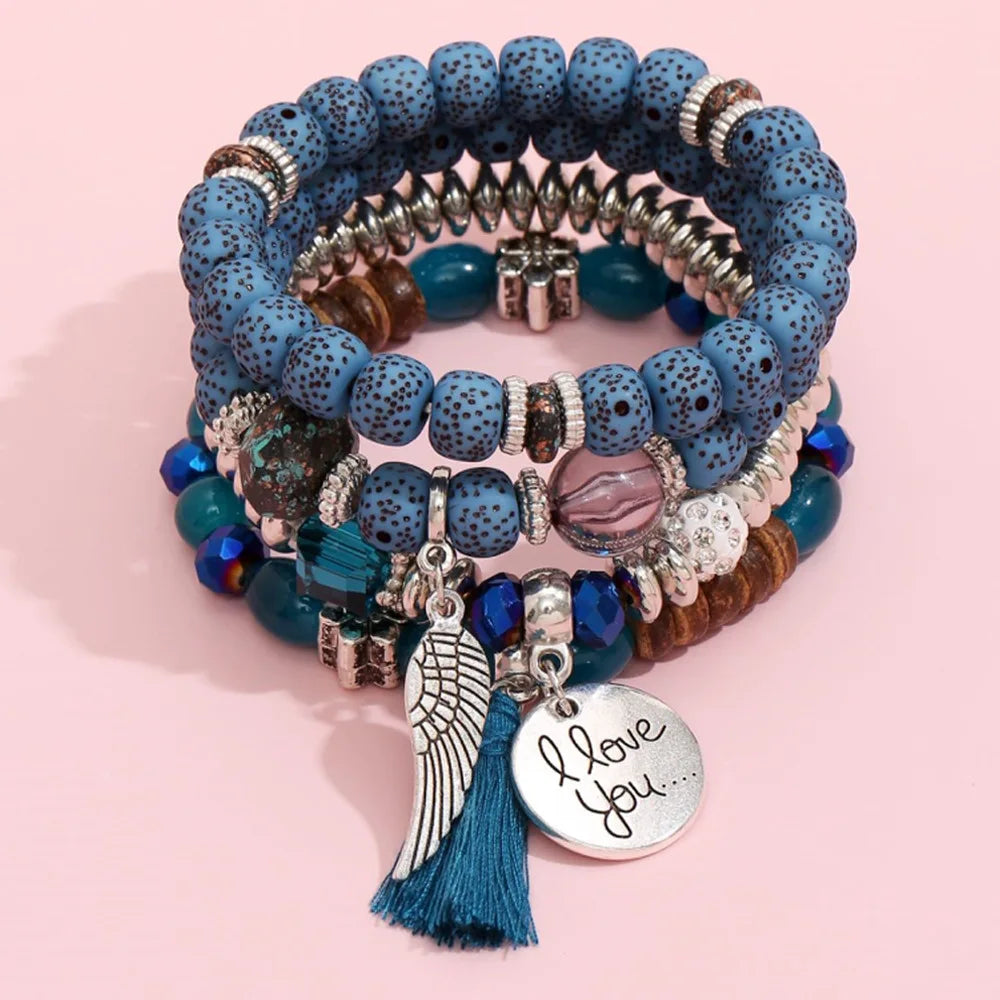 New Fashion Jewelry Handmade DIY Charm Bracelet for Women Elastic Size Boho Beaded Bracelet