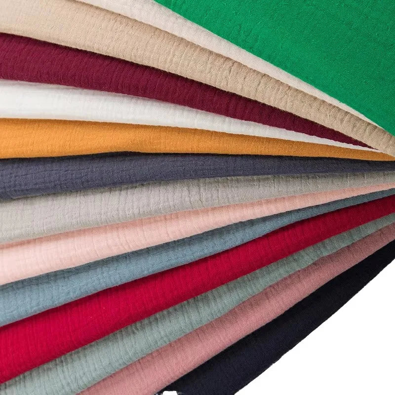 Stock Solid Color Crinkled 100% Cotton Double Layers Lightweight Muslin Fabric for Baby Swaddle Blankets & Pajamas Girls & Boys