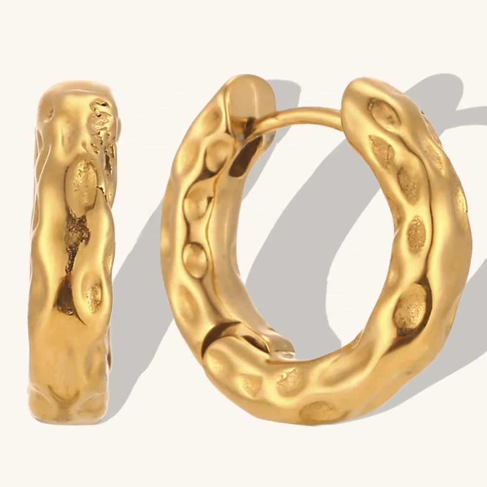 Glamour Fashion 18K Gold Plated Irregular Huggie Hoop Earrings Waterproof Vintage Stainless Steel Jewelry