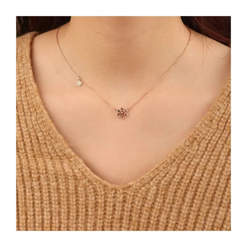 Chris April in Stock 316L Stainless Steel PVD Plated Zircon Snowflake Necklace