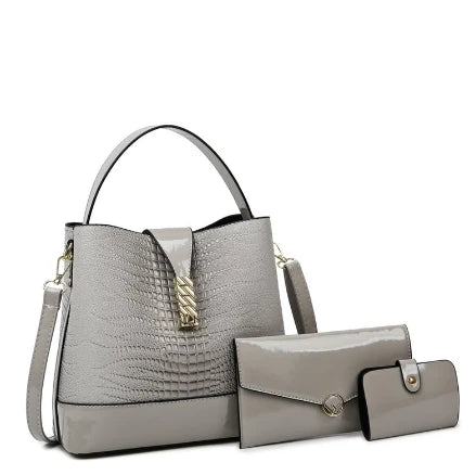 New Set of Large Capacity PU Leather Bucket Bag Women's Tote Shoulder Handbag with Top Handle and Chain Decoration