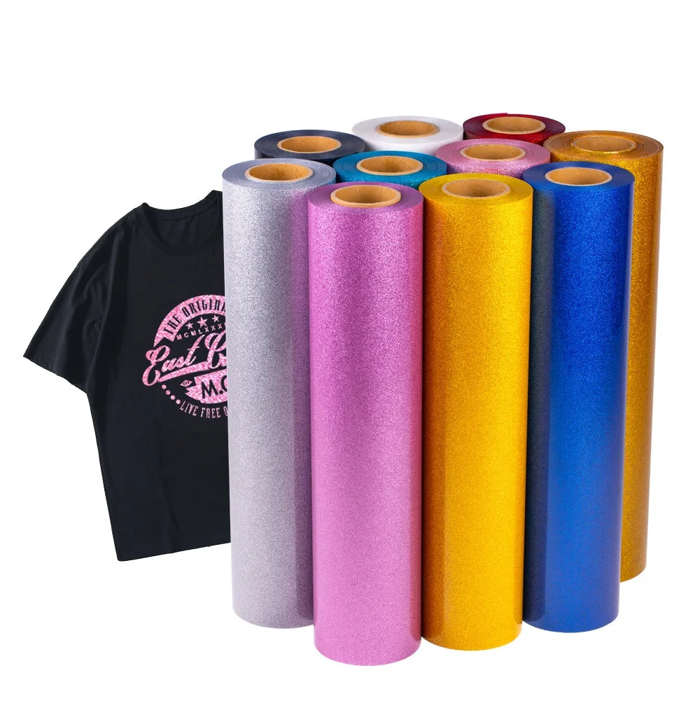 Renlitong Best Glitter Heat Transfer Vinyl Glitter Glitter Htv Transfer Film Pink Iron on Christmas Clothing PU High Hot Peeling