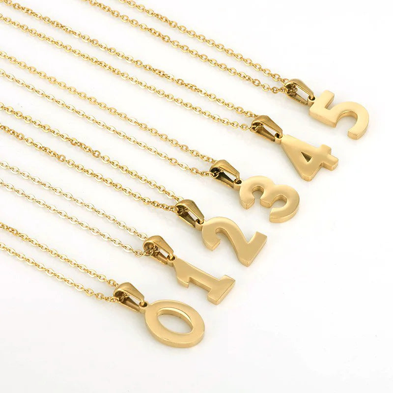 316L Stainless Steel Jewelry Gold Color High Polishing Lucky Number Necklace Pendant 0-9 Sporty Number Pendant Necklace