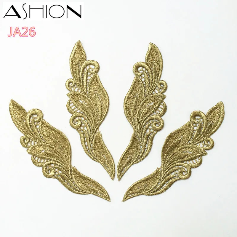 Customizable Golden Winged Women's Dress Lace Trim Applique Embroidery Lace Patch