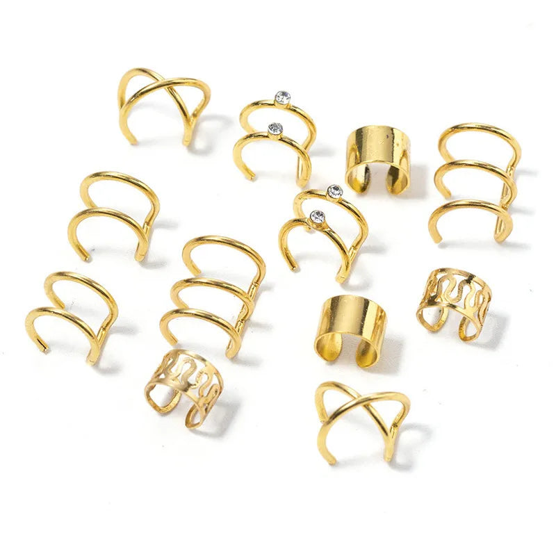 12pcs/Set Non-Pierced Alloy Leaf Clip Cuff Earrings for Women-Wedding Gift