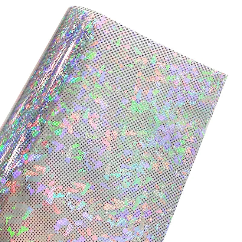Wholesale Custom Printed 0.5mm Clear Vinyl Holographic PVC Film Soft Stretch Sewable Colorful Broken Glass Use for Ties