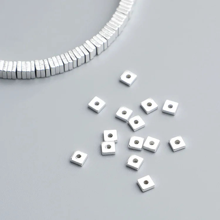 Tiny 925 Sterling Silver 1.5mm 2mm 2.5mm 3mm Geometry Square Spacer Beads for Bracelet Necklace Making Finding