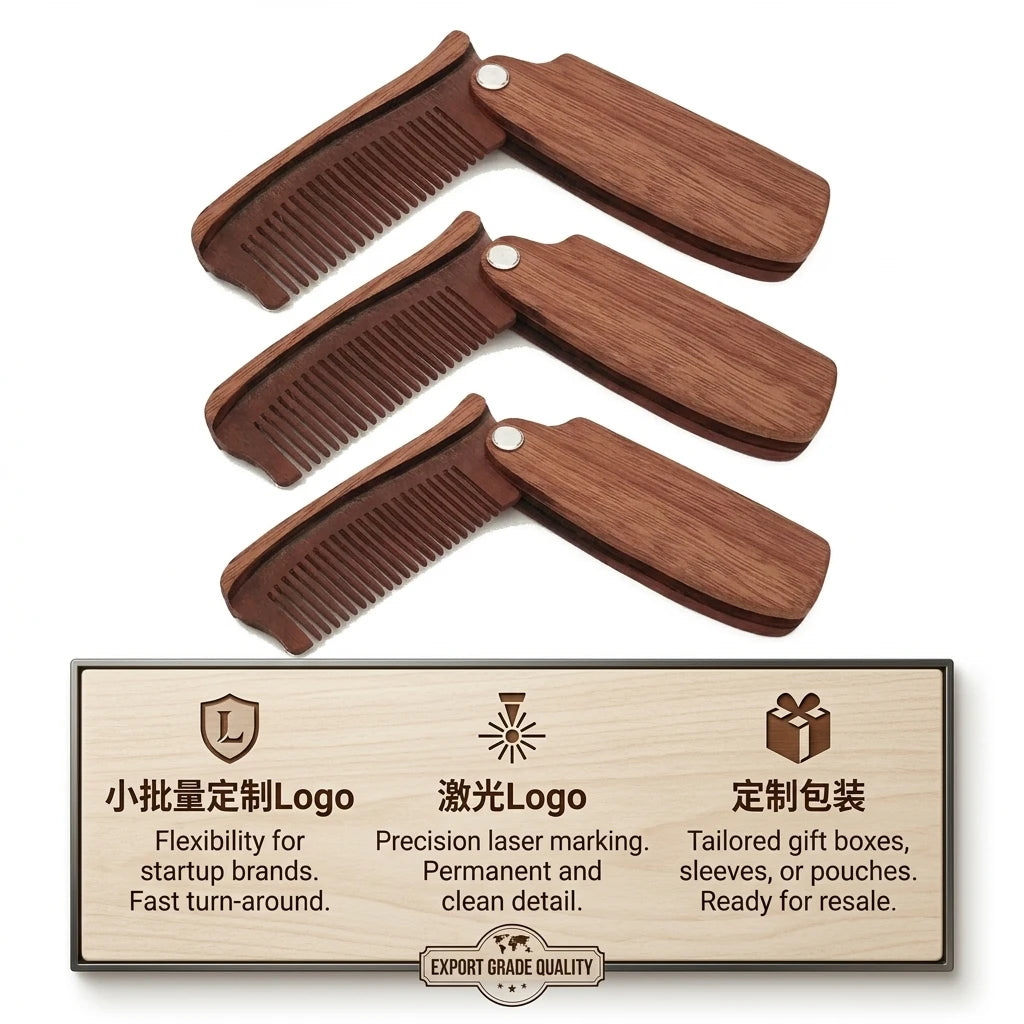 Wood Beard Mustache Hair Foldable Brush Comb Beard Comb