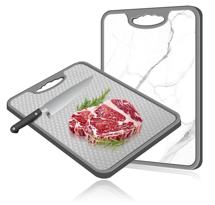Non-Toxic Double-Sided & Wheat Straw Cutting Board Double Sided 16.3"*11.8" 304 Stainless Steel Cutting Board for Kitchen