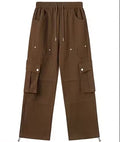 Mens Casual Cotton Side Button Trousers Cargo Wide Leg Pants for Men High Quality
