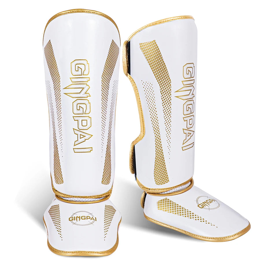For 2025 Adult Kids Professional Protection Pu Leather Shin Kick Pads Hook Loop Closure for MMA Muay Thai Standup Shinguards