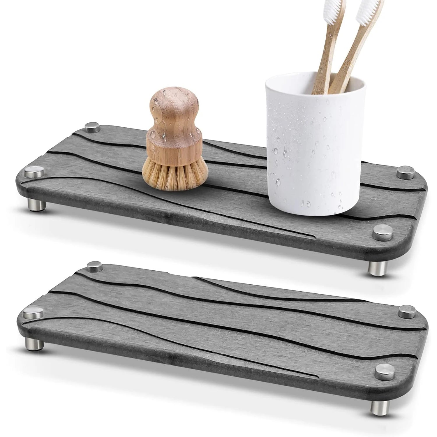 Water Absorbing Stone Tray for Sink Diatomaceous Earth Fast Drying Stone Bathroom Tray Water Absorbent Diatomite Coasters