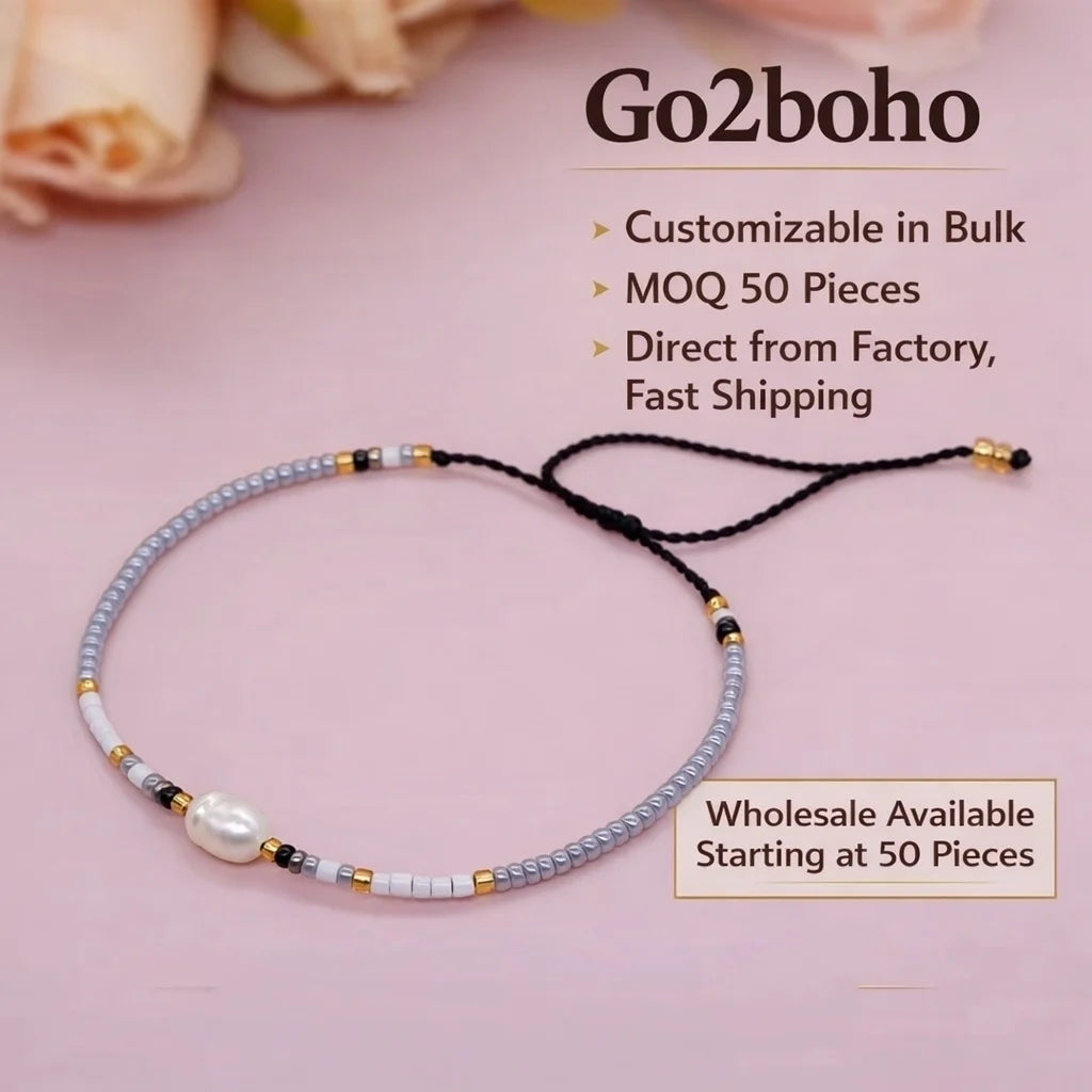 Go2boho Dainty Beaded Bracelets Freshwater Pearl Tiny Glass Seed Stacking Handmade Boho Style Jewelry 2024 New for Women Men