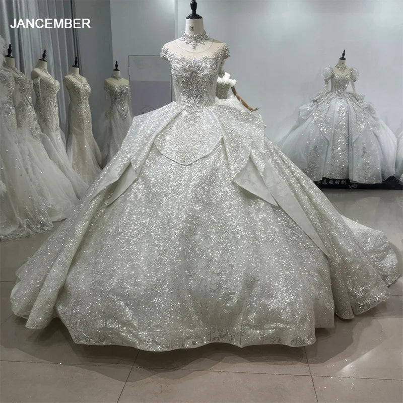 Elegant Sparkly Sequin Wedding Dress Ball Gown Wedding Long Vest Bridal Dress Xs082