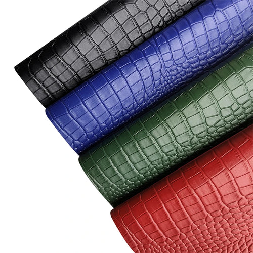 0.6-0.7 mm Red Big Crocodile Embossed Fabric Velvet Backing for Making Purse Bag Wallet PU Synthetic Leather