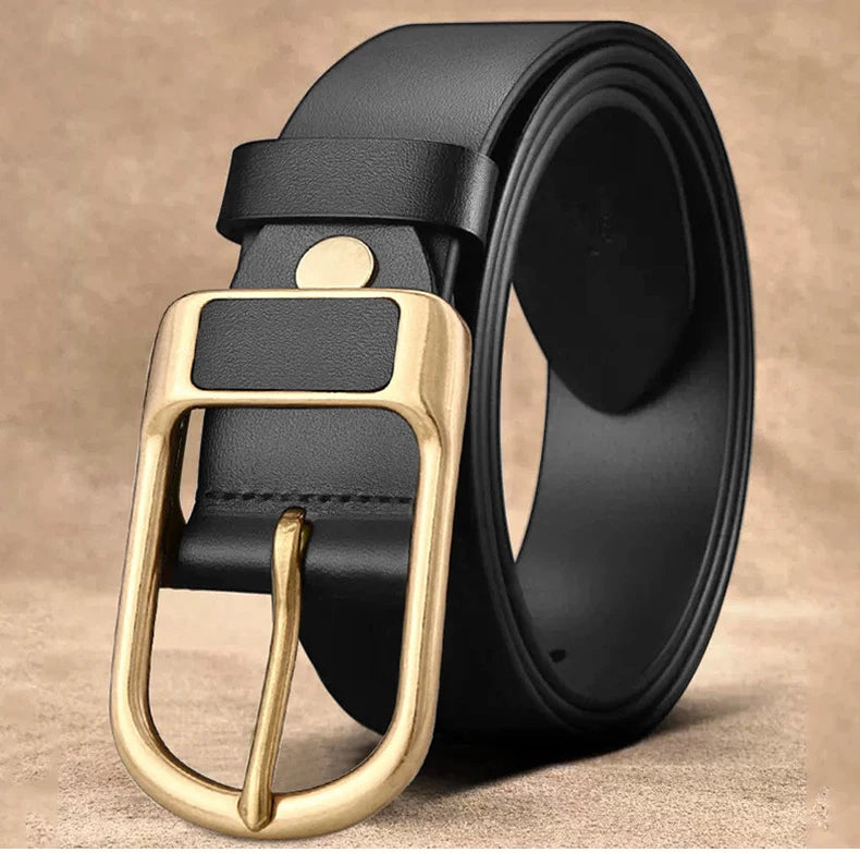 Customized Classy Luxury Genuine Leather Men's Belts Two-Layer Cowhide with Zinc Alloy Buckle 3.8cm Width Black/Coffee