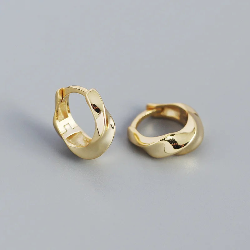 Fine 925 Silver Jewelry Irregular Twisted Smooth Ear Buckle Earrings Women 18K Gold Plated 925 Sterling Silver Hoop Earrings