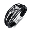 New Design Fashion Simple Stainless Steel Skull Genuine Leather Bracelet Men's Jewelry for Hand Bangle With Magnetic Clasp