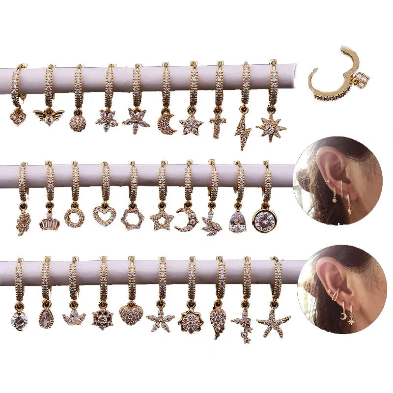 Micro-inlaid Zircon Trendy Geometric Brass Huggie Earrings 18K Gold Plated